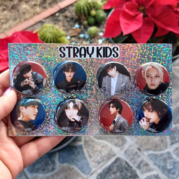 STRAY KIDS Hop Album SKZ Rainbow Holographic Glossy Metal 1.25 Inch Button Set - Picture 1 of 1